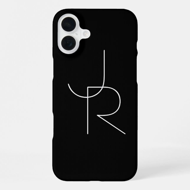 Coque iPhone Initiales 2 superposées modernes | Blanc sur noir (Verso)