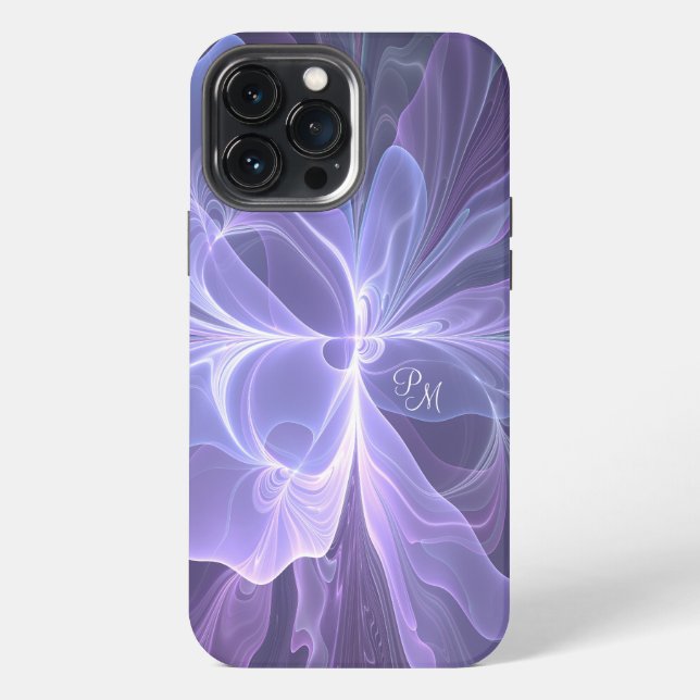 Coque iPhone Initiales d'art fractal moderne abstrait violet (Verso)