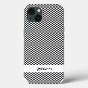 Etui iPhone 13 Initiales de chèque blanc noir classique Nom Cours