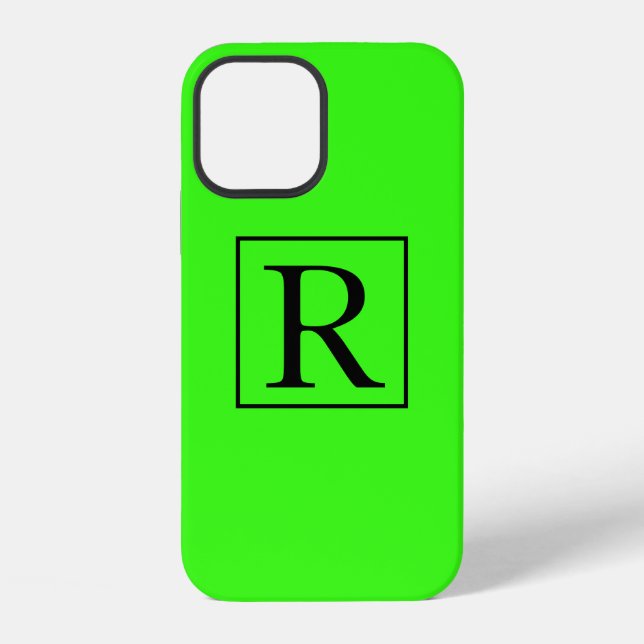 Coque iPhone Initiales de monogramme brillant vert néon (Verso)