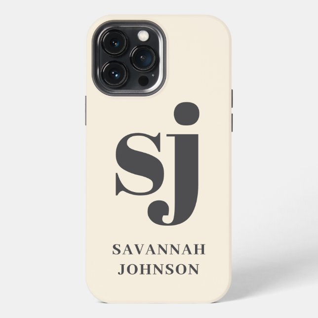 Coque iPhone Initiales de monogramme crème élégantes  (Verso)