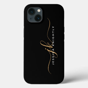 Etui iPhone 13 Initiales de monogramme élégant moderne en noir et
