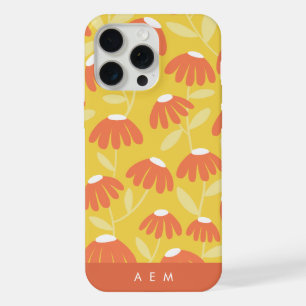Coque iPhone 15 Pro Max Initiales de monogramme en bas motif floral jaune
