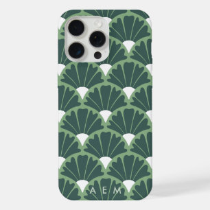 Coque iPhone 15 Pro Max Initiales de monogramme en bas motif vert vintage