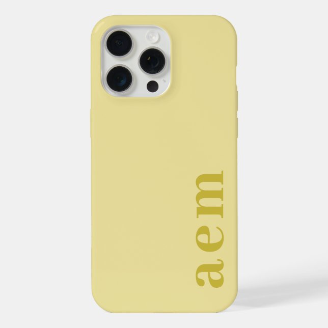 Coque iPhone Initiales de monogramme latéral jaune pâle Minimal (Verso)