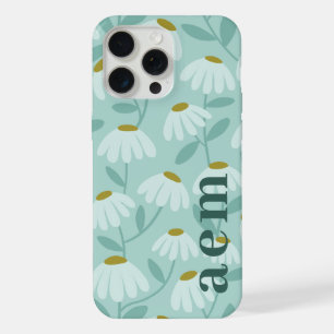 Coque iPhone 15 Pro Max Initiales de monogramme latéral motif floral bleu 