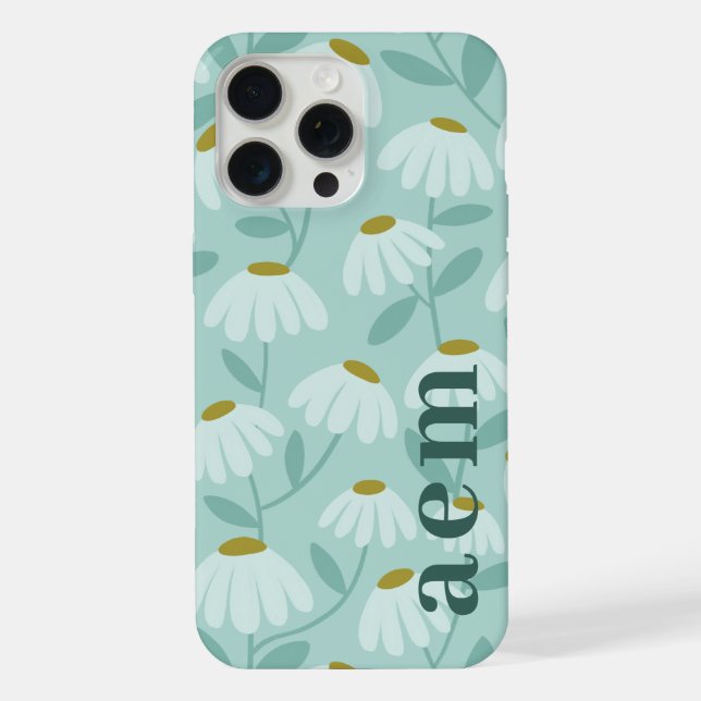 Coque iPhone Initiales de monogramme latéral motif floral bleu  (Verso)