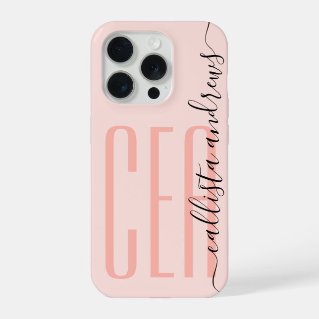 Coque iPhone Initiales de nom de monogramme rose moderne fémini (Verso)