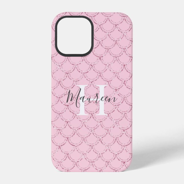 Coque iPhone Initiales de nom en monogramme Rose Écailles de si (Verso)