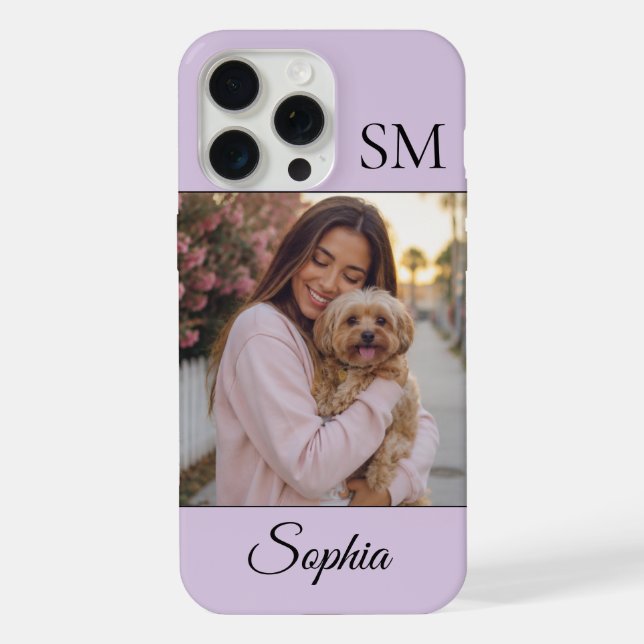 Coque iPhone Initiales de nom personnalisées lavande Une photo (Verso)