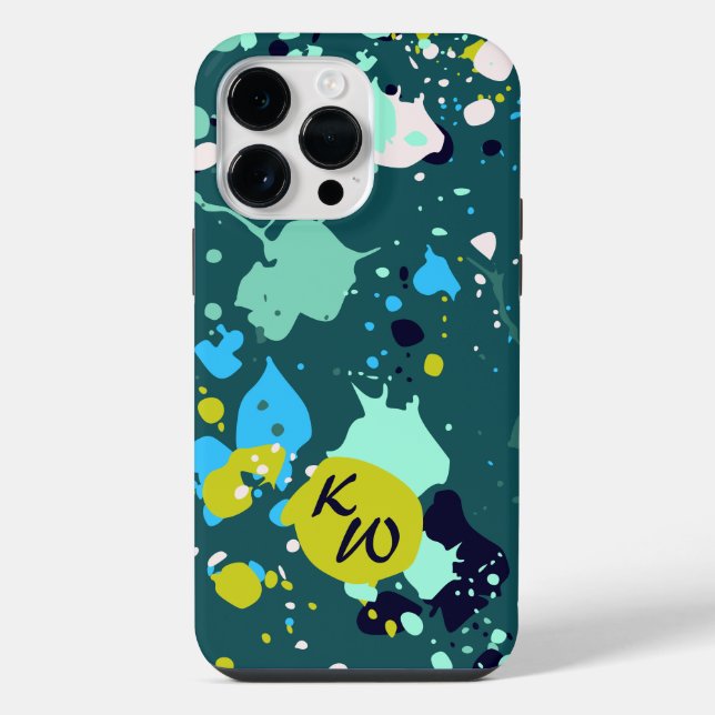 Coque iPhone Initiales de peinture verte cool (Verso)