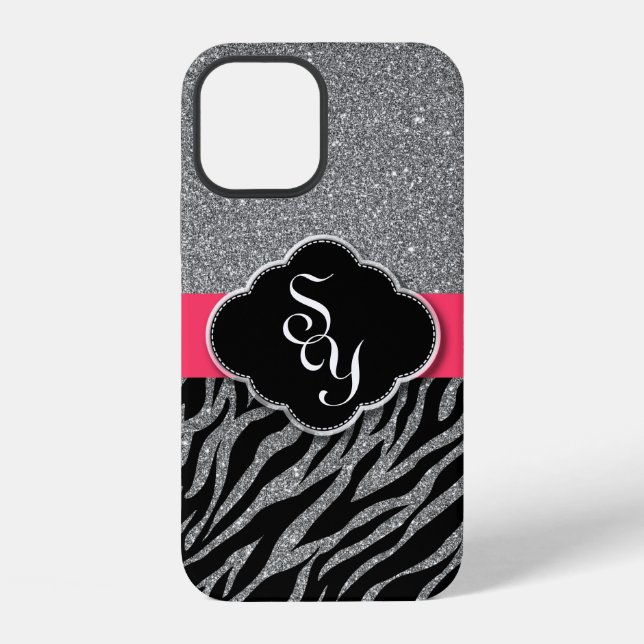 Coque iPhone Initiales du modèle Zebra de Parties scintillant d (Verso)