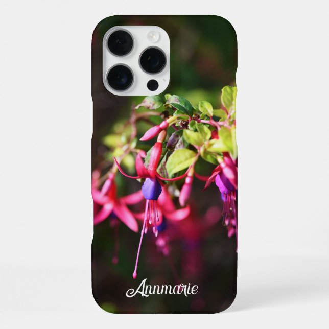 Coque iPhone Initiales Fleur Fuchsia rose violet (Verso)