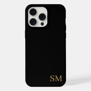 Coque iPhone 15 Pro Max Initiales minimalistes en or noir monogramme