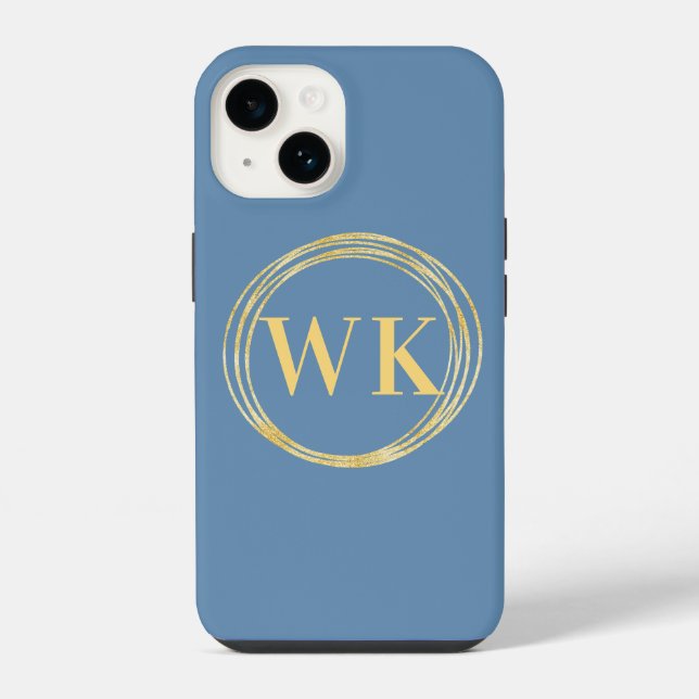 Coque iPhone Initiales Monogramme Cercles Moderne Bleu Poussiér (Verso)