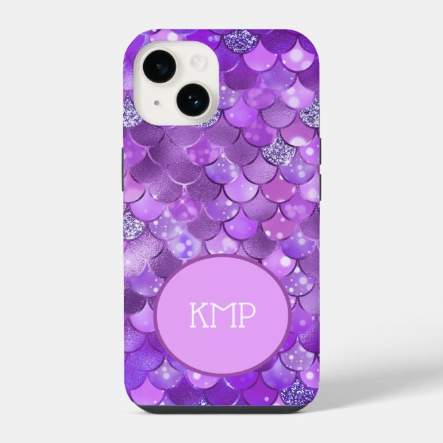 Coque iPhone Initiales Monogramme Écailles de Sirène Violet Arg (Verso)