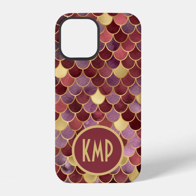 Coque iPhone Initiales Monogramme Écailles de Sirène Violet Or  (Verso)