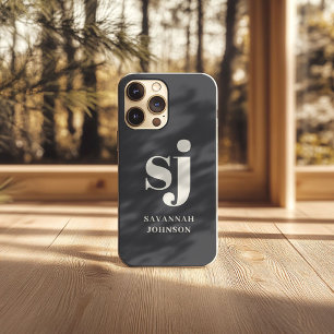 Etui iPhone 13 Pro Max Initiales monogramme élégantes au charbon