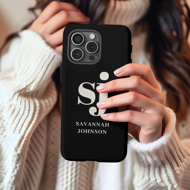 Coque iPhone Initiales monogramme noir élégant  (Créateur téléchargé)