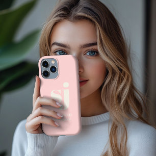 Etui iPhone 13 Pro Max Initiales monogramme rose pâle élégant 