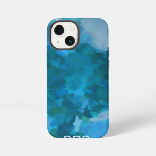 Etui iPhone 13 Mini Initiales Monogrammées Aquarelle Moderne Bleu Vert