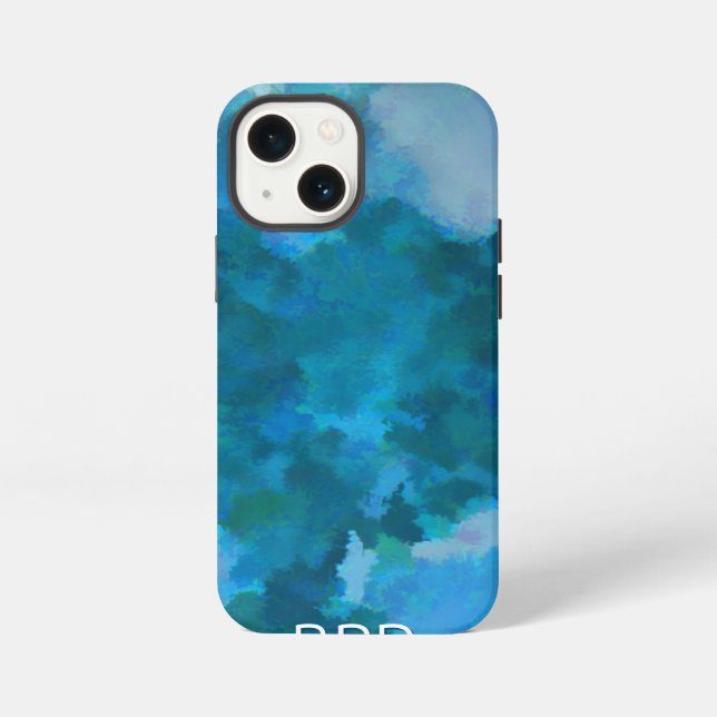 Coque iPhone Initiales Monogrammées Aquarelle Moderne Bleu Vert (Verso)