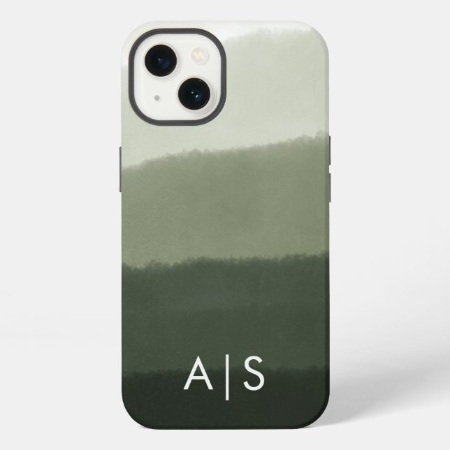 Coque iPhone Initiales Monogrammées Élégantes Jungle Verte Ombr (Verso)