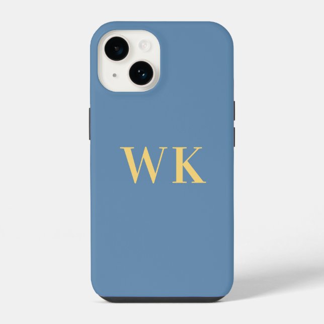 Coque iPhone Initiales monogrammes minimaux Dusty Blue Gold (Verso)