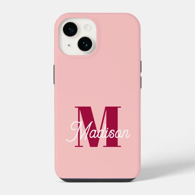 Coque iPhone Initiales personnalisées monogramme rose gras (Verso)