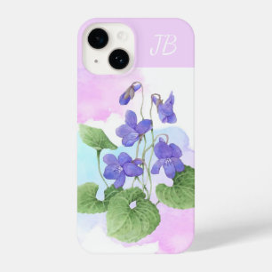 Coque Pour iPhone 14 Initiales personnalisées Violet sauvage Jardin fle