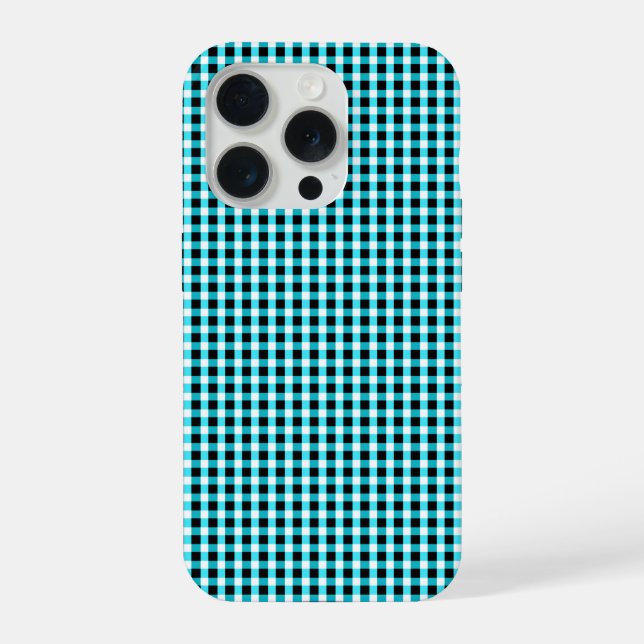 Coque iPhone Ink and Aqua Geometry :Checked Aqua and Black, (Verso)