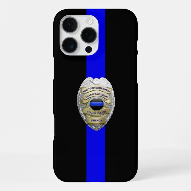 Coque iPhone Insigne de police Greater Love Thin Blue Line (Verso)