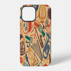 Coque iPhone 12 Instruments de musique Fond sans couture vintage