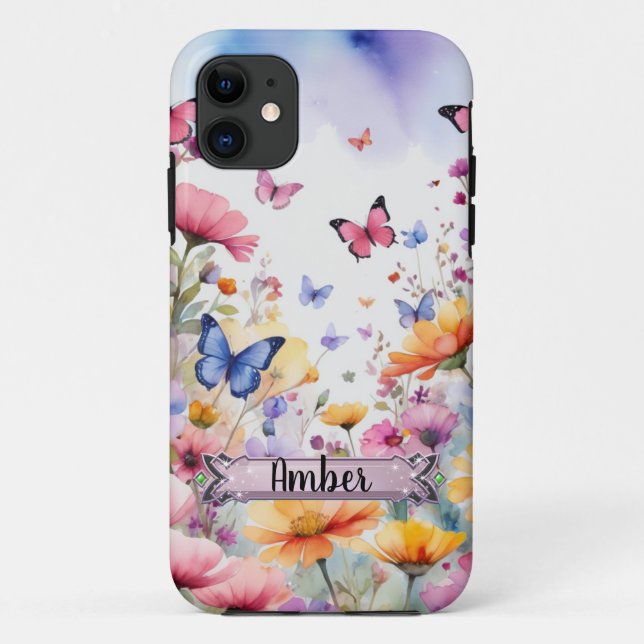 Coque iPhone / iPad Papillons roses et bleus (Dos)