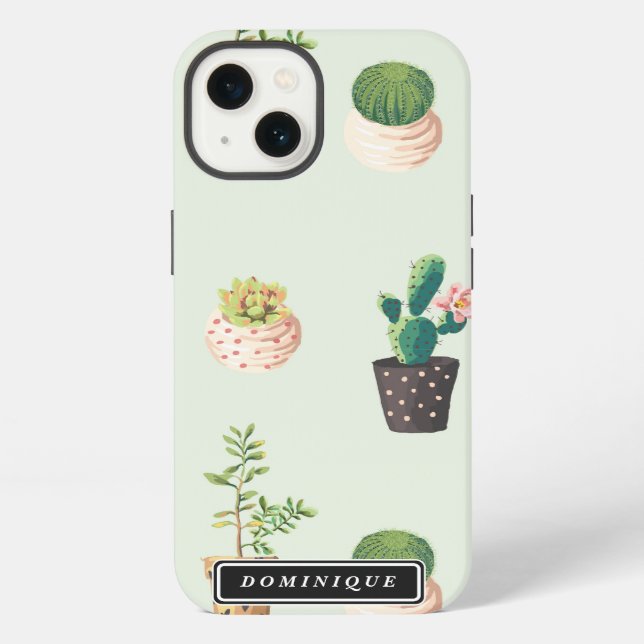 Coque iPhone iPad Pots Peints avec Motif de Succulentes & Cactu (Verso)