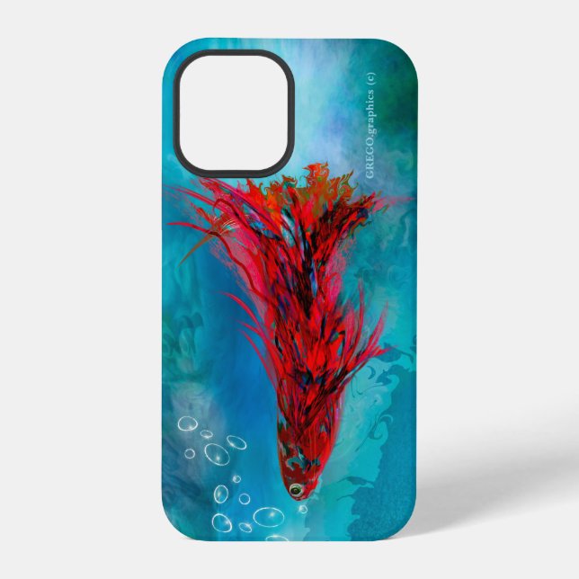 Coque iPhone iPhone 12 Pro - un étui d'un Poisson à Plumes Roug (Verso)