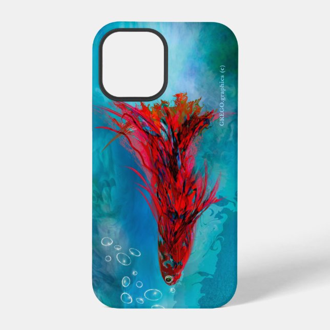 Coque iPhone iPhone 12 Pro - un étui d'un Poisson à Plumes Roug (Verso)