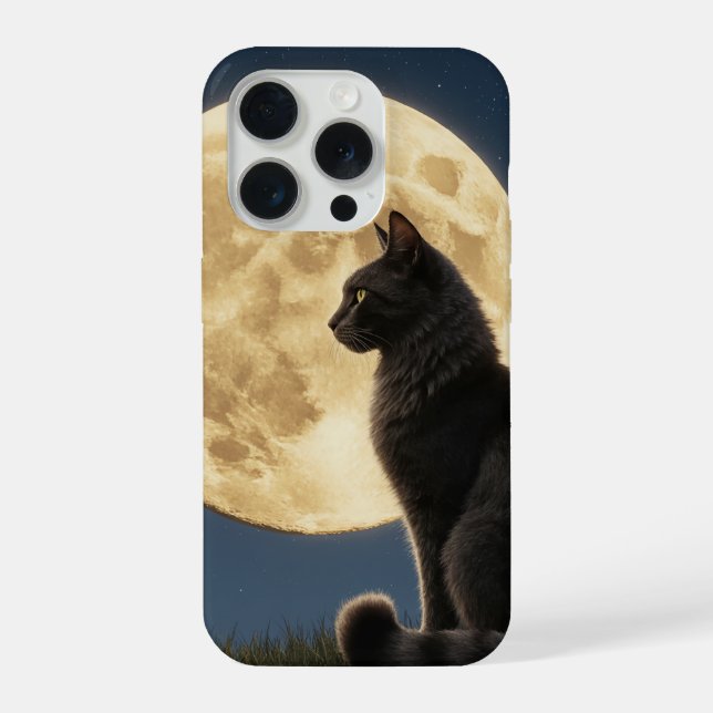 Coque iPhone iPhone 15 Pro cat and moon phone case (Verso)