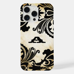 Coque iPhone 15 Pro Max iPhone personnalisé en damas noir vintage