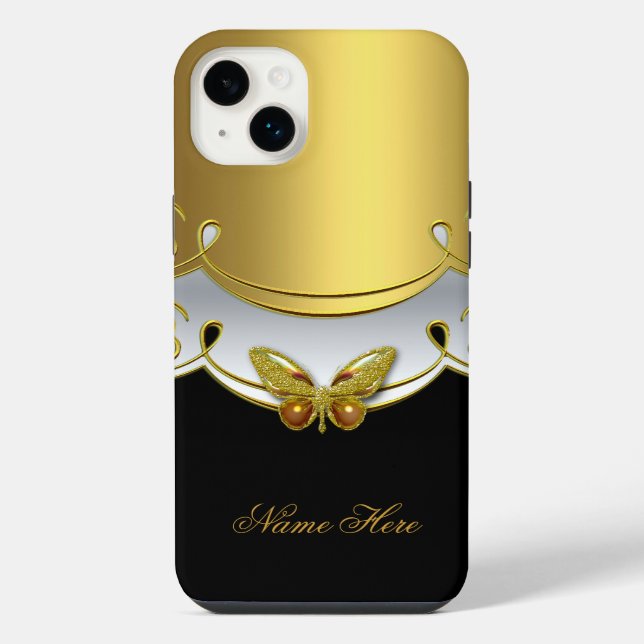 Coque iPhone iPhone Vert Or Noir Blanc Papillon (Verso)
