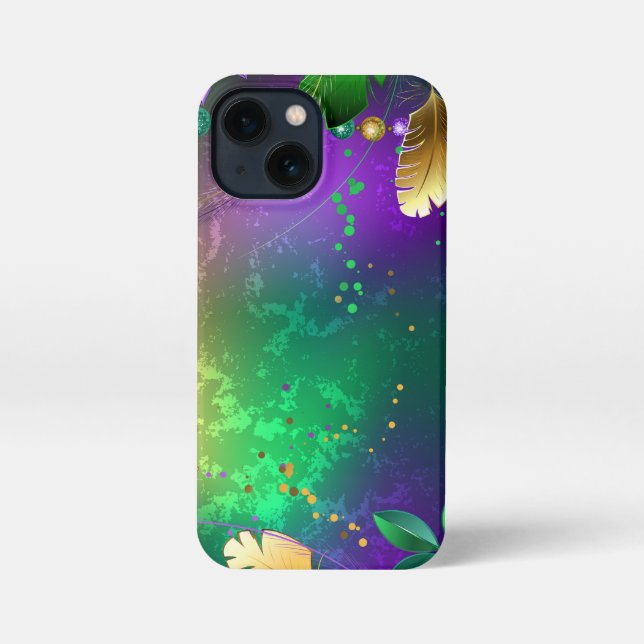 Coque iPhone Iridescente mardi gras arrière - plan avec perles (Verso)