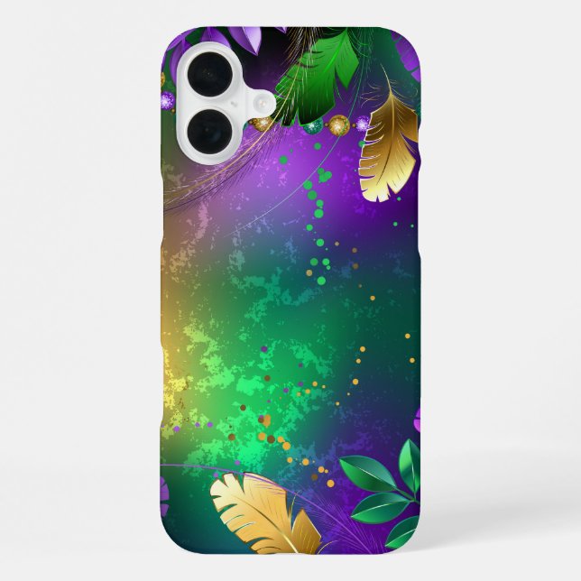 Coque iPhone Iridescente mardi gras arrière - plan avec perles (Verso)