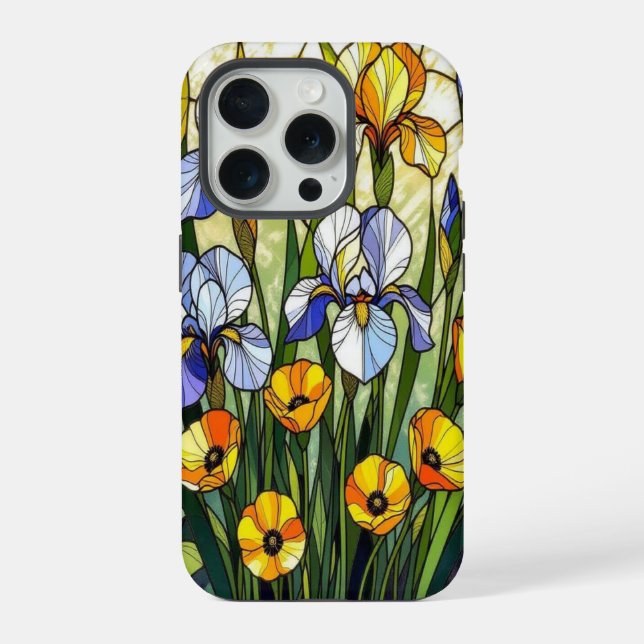 Coque iPhone Iris de fleurs sauvages élégantes verre teinté de  (Verso)
