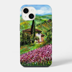Coque Pour iPhone 14 IRIS EN TOUSCANE,Paysage de champs de fleurs viole