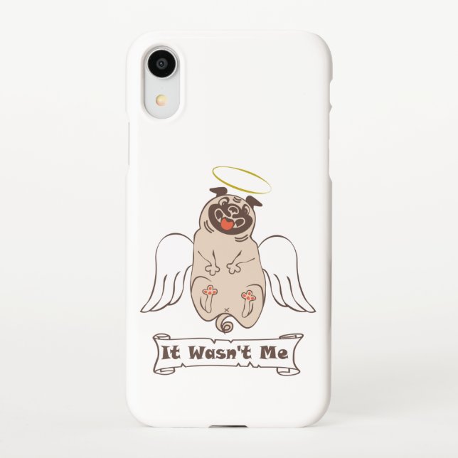 Coque iPhone It Wasn't Me angel pug funny quote   (Dos)