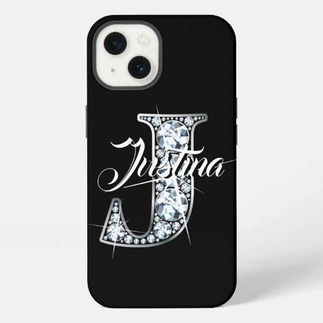 Coque iPhone J Faux Diamond Bling Monogram (Verso)