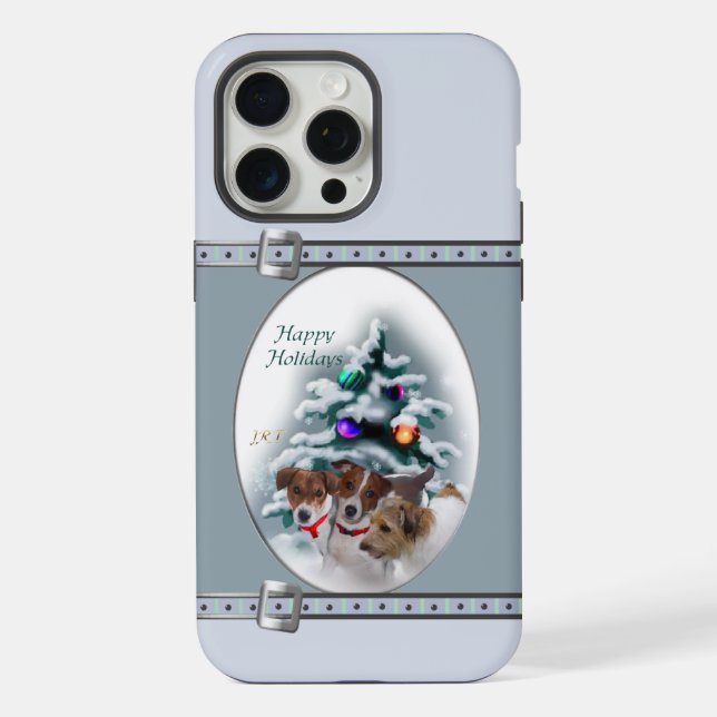 Coque iPhone Jack Russell Terrier Cute Bleu Noël Fêtes (Verso)