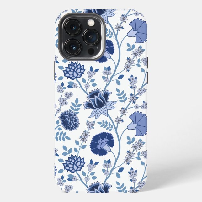 Coque iPhone Jacobean Floral Big Motif Blues sur blanc (Verso)