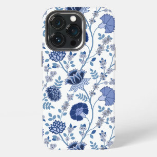 Etui iPhone 13 Pro Jacobean Floral Big Motif Blues sur blanc