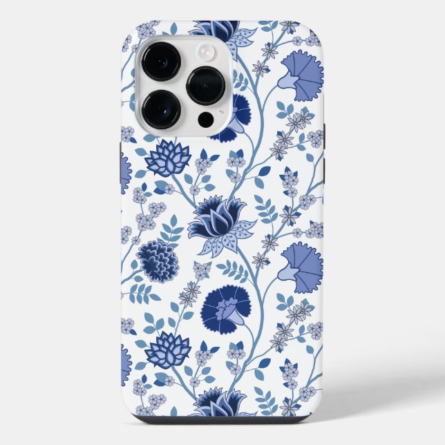 Coque iPhone Jacobean Floral Big Motif Blues sur blanc (Verso)